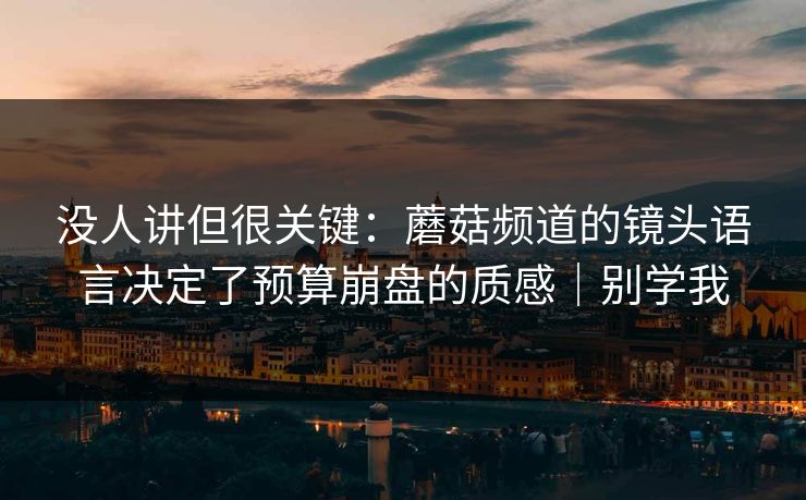 没人讲但很关键：蘑菇频道的镜头语言决定了预算崩盘的质感｜别学我