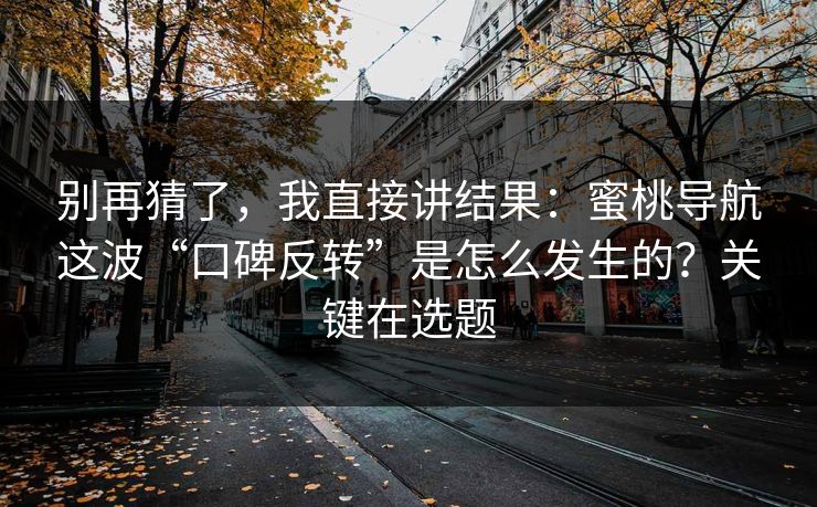 别再猜了，我直接讲结果：蜜桃导航这波“口碑反转”是怎么发生的？关键在选题